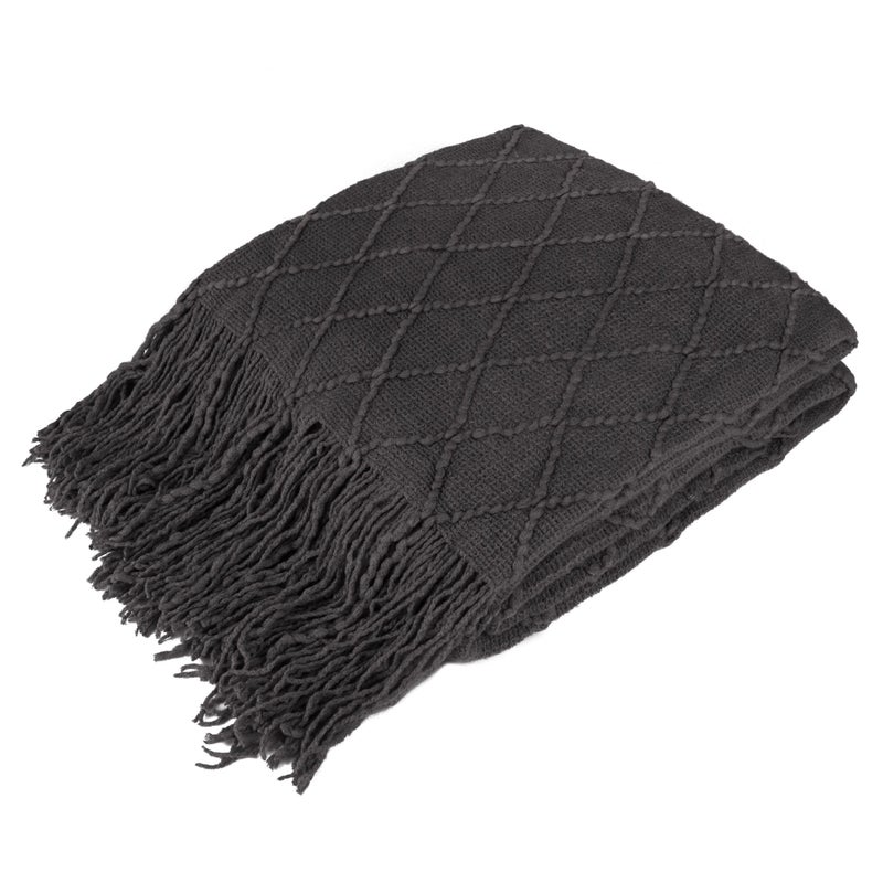 PAVILIA PAVILIA Dark Gray Knit Throw Blanket for Couch  Soft Knitted Boho Farmhouse Home Decor Woven Throw  Cozy Decorative Afghan Bed Sofa  Outdoor Summer Fall Gift Lightweight  Charcoal Dark Grey  50x60  - Image 1