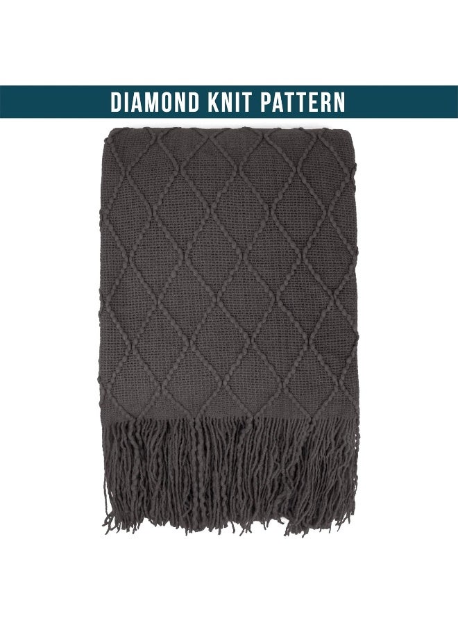 PAVILIA PAVILIA Dark Gray Knit Throw Blanket for Couch  Soft Knitted Boho Farmhouse Home Decor Woven Throw  Cozy Decorative Afghan Bed Sofa  Outdoor Summer Fall Gift Lightweight  Charcoal Dark Grey  50x60  - Image 3