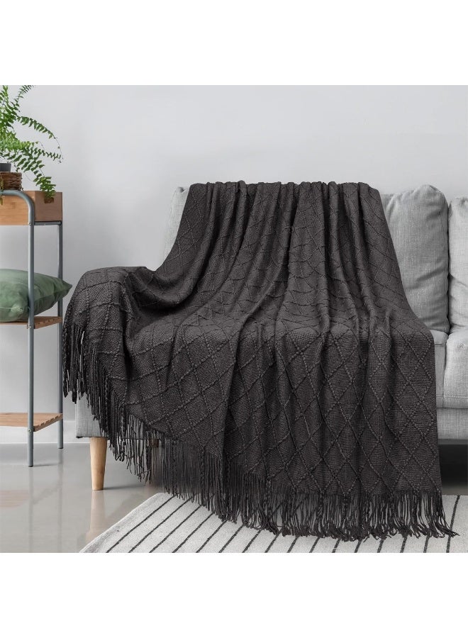 PAVILIA PAVILIA Dark Gray Knit Throw Blanket for Couch  Soft Knitted Boho Farmhouse Home Decor Woven Throw  Cozy Decorative Afghan Bed Sofa  Outdoor Summer Fall Gift Lightweight  Charcoal Dark Grey  50x60  - Image 2