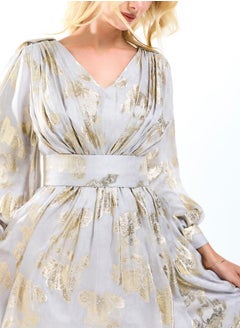 House of Moda Metallic Foil Floral Print Balloon Sleeves Maxi Dress by Styli  - Image 4