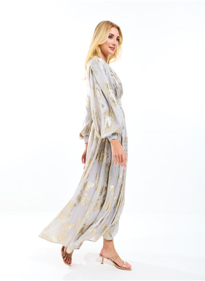 Metallic Foil Floral Print Balloon Sleeves Maxi Dress - pzsku/ZE8EA8BCC8F33DF9082EBZ/45/_/1738245799/5e08e088-8566-4fbf-ac2b-4798aedd2496