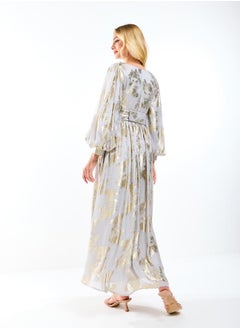 House of Moda Metallic Foil Floral Print Balloon Sleeves Maxi Dress by Styli  - Image 1