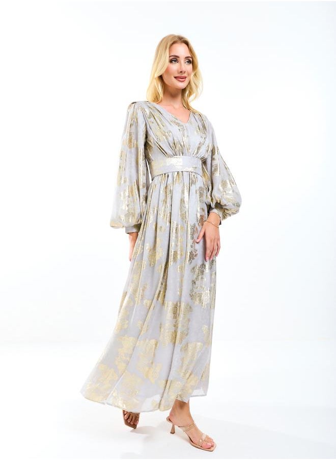 Metallic Foil Floral Print Balloon Sleeves Maxi Dress - pzsku/ZE8EA8BCC8F33DF9082EBZ/45/_/1738245896/d173a716-0977-49ca-8dd8-9e2e48b8b352