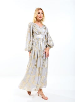 House of Moda Metallic Foil Floral Print Balloon Sleeves Maxi Dress by Styli  - Image 5