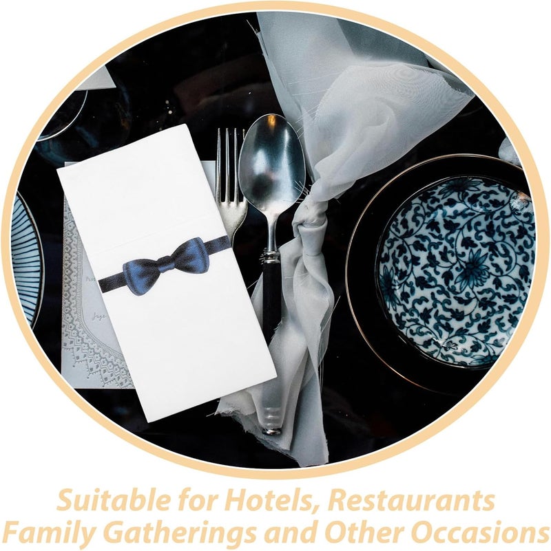 Disposable Paper Dinner Napkins 40x40cm 50pcs Navy Bow Tie Print Table Napkins for Restaurant Hotel Party and Family Gathering - Image 3