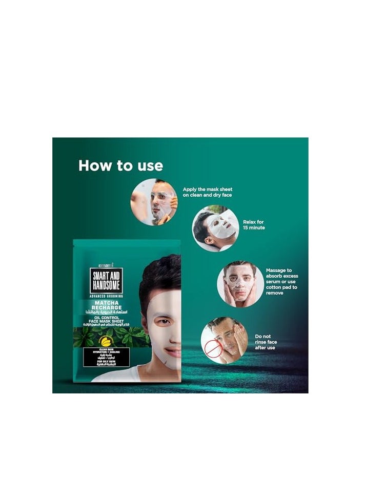 emami Smart And Handsome Advanced Grooming Matcha Recharge Oil Control Face Mask Sheet 2 Pcs 