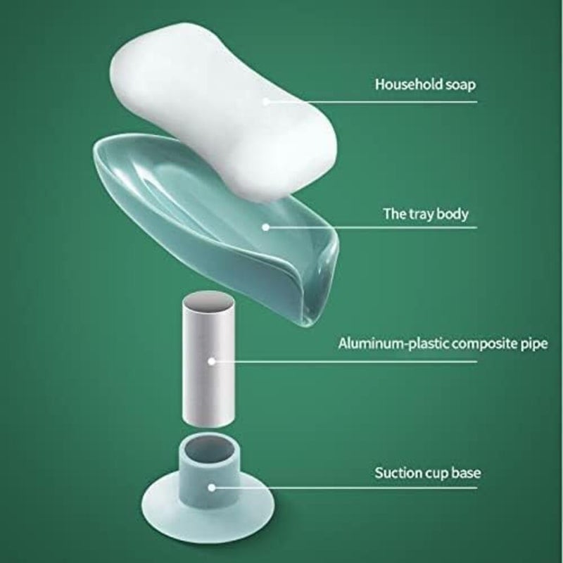 DUDSCOG Leaf-Shape Self Draining Soap Dish Holder - Suction Cup Soap Box for Shower, Bathroom, Kitchen, Bathtub, Easy Clean Design for Wash Basins - Image 5