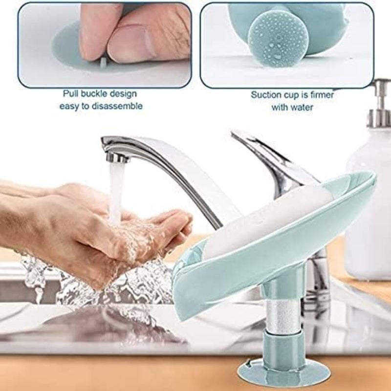DUDSCOG Leaf-Shape Self Draining Soap Dish Holder - Suction Cup Soap Box for Shower, Bathroom, Kitchen, Bathtub, Easy Clean Design for Wash Basins - Image 4