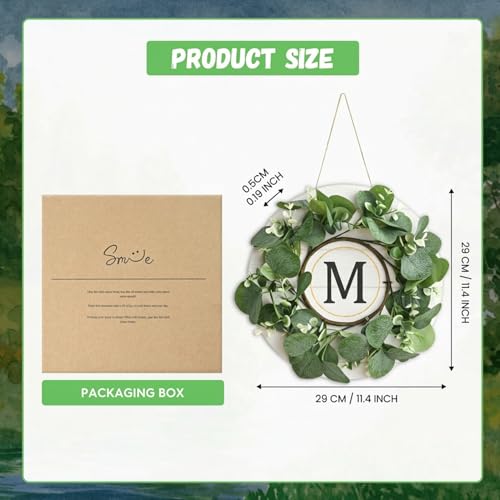 Sm:)e Smile Monogram M Eucalyptus Wreath for Front Door Artificial Greenery Welcome Wreath with Letter Initial Porch Decor Spring Summer Fall Winter Hanging Wall Art for Home Entryway - Image 3
