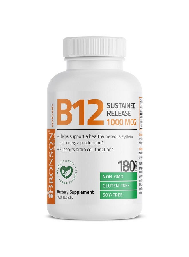Bronson Vitamin B12 1000 mcg Sustained Release Premium Non GMO Tablets Supports Nervous System, Healthy Brain Function and Energy Production, 180 Tablets - Image 5