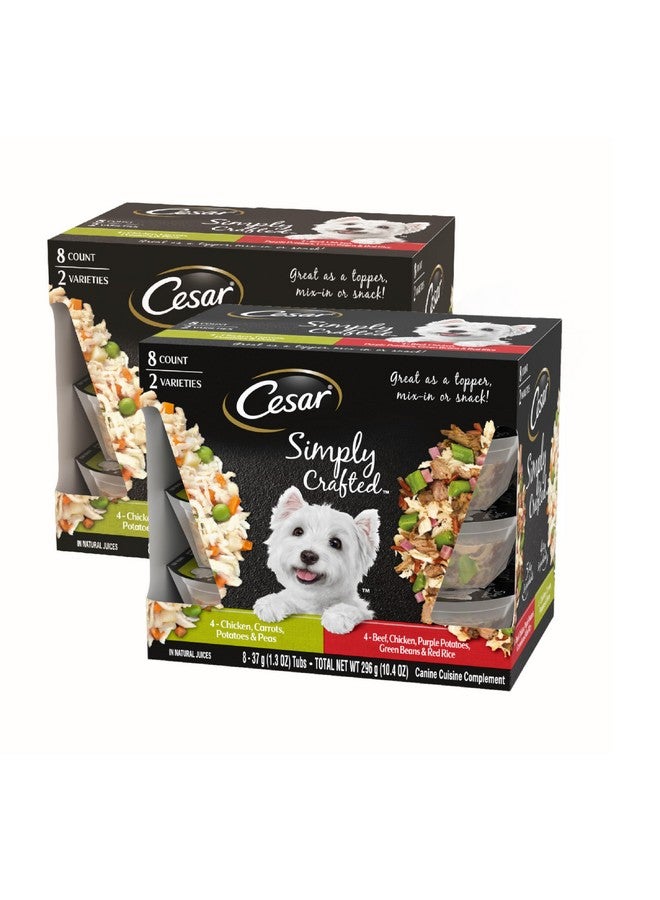 CESAR SIMPLY CRAFTED Adult Wet Dog Food Meal Topper Variety Pack, Chicken, Carrots, Potatoes & Peas and Beef, Chicken, Purple Potatoes, Green Beans & Red Rice, 8 Count (Pack of 2) - Image 1