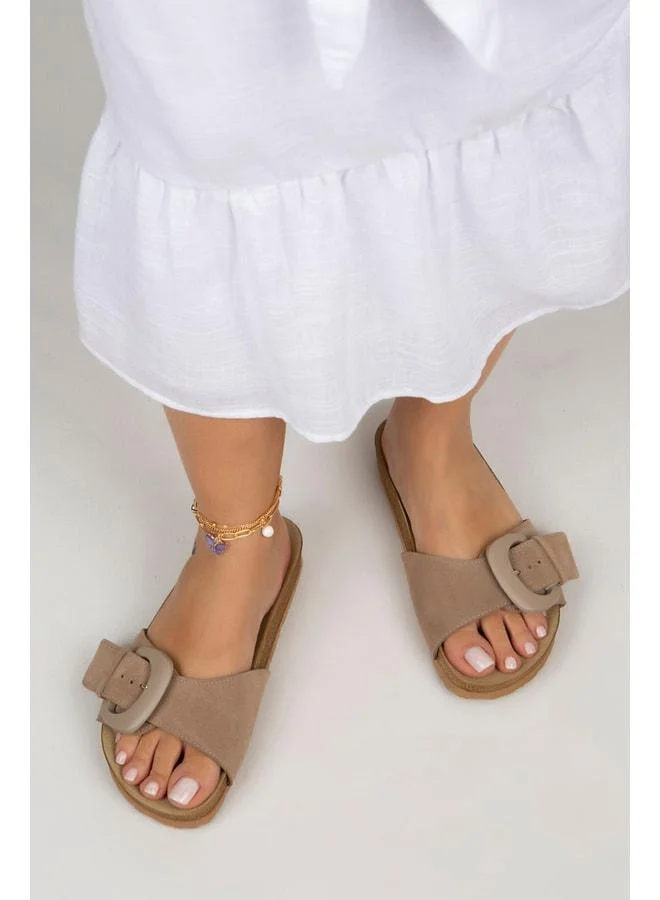 Alandra Women's Genuine Leather Single-Strap Open-Vizor Slipper.