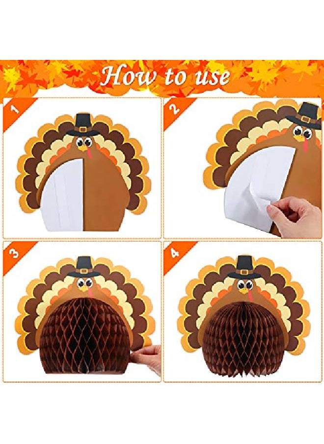 Outus - 9 Pack Large Fall Thanksgiving Turkey Honeycomb Centerpiece Thanksgiving Party Decorations Paper Turkey Decorations Thanksgiving Table Honeycomb Decoration - Image 1