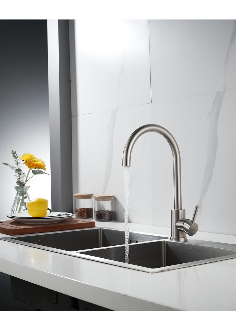 ﺻ ﻮ ﺭ ﺓ ﺍ ﻟ ﻌ ﻼ ﻣ  BRIMIX صنبور المطبخ صنبور المياه الساخنة والباردة، خلاط حوض عالي التحمل مع دوران 360 درجة، خلاط صنبور المطبخ من الفولاذ المقاوم للصدأ (مصقول) - Image 3