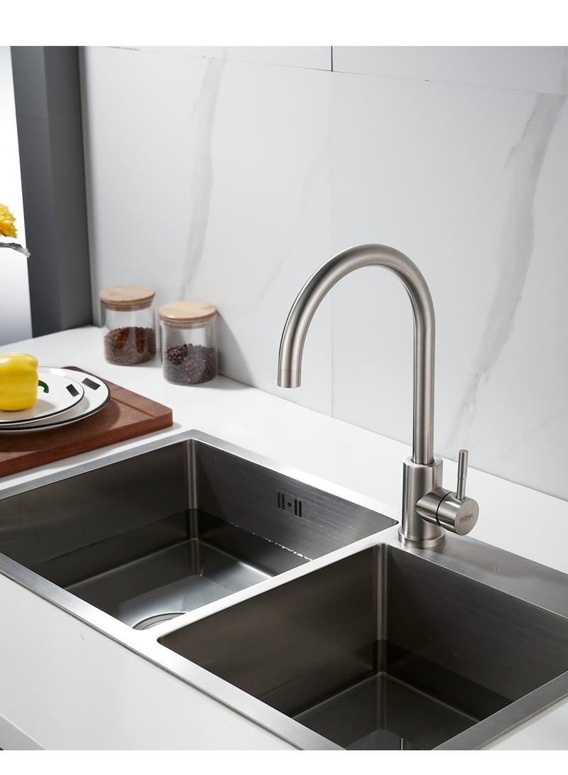 ﺻ ﻮ ﺭ ﺓ ﺍ ﻟ ﻌ ﻼ ﻣ  BRIMIX صنبور المطبخ صنبور المياه الساخنة والباردة، خلاط حوض عالي التحمل مع دوران 360 درجة، خلاط صنبور المطبخ من الفولاذ المقاوم للصدأ (مصقول) - Image 5