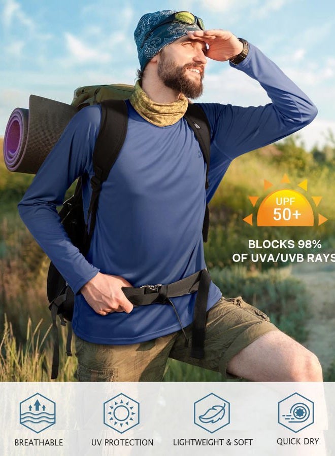 Roadbox Mens UPF + UV Sun Protection Shirts Outdoor Long Sleeve SPF Diving Rash Guard for Fishing Hiking Swimming Ocean Blue, XL - Image 3