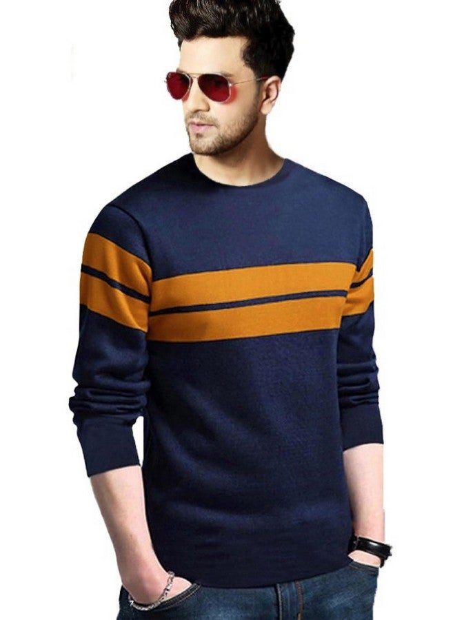 LEOTUDE Men'S Regular Fit Cottonblend Full Sleeve Round Neck T-Shirt (18All_P_Navy_M) - Image 3