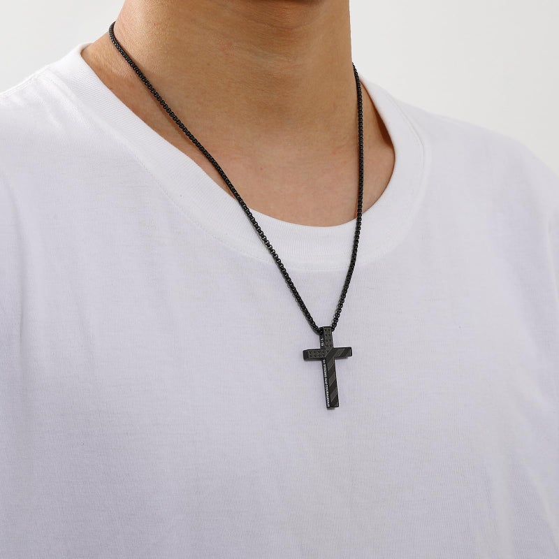 Lydow Cross Necklace for Men Boys Black American Flag Bible Verse Stainless Steel Pendant Religious Christian Jewelry Gifts Teen Son Him 8-12 Confirmation First Communion Baptism Catholic 19:26 - Image 4