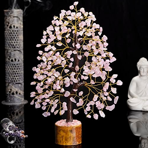 HindCraft Rose Quartz Crystal Tree Home Decor Showpieces for Good Luck Money Crystal Tree Gift Items Office Bedroom Decor Wedding Gift, Golden Wire, 10-12 inch - Image 5