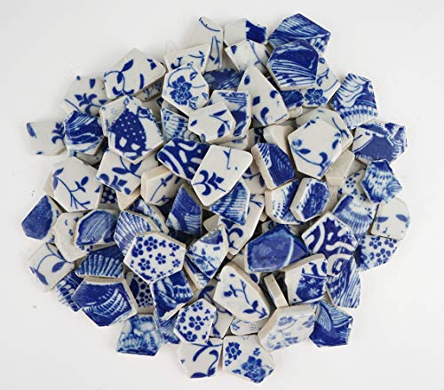 Lanyani Broken Ceramic China Tiles Assortment Blue and White Porcelain Pieces for Mosaic Craft, Cover 11x11 inches - Image 4