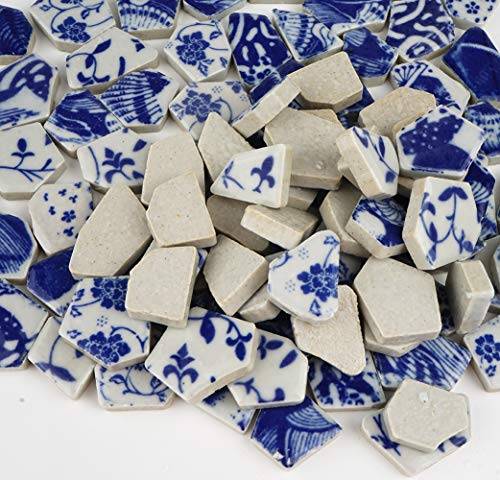 Lanyani Broken Ceramic China Tiles Assortment Blue and White Porcelain Pieces for Mosaic Craft, Cover 11x11 inches - Image 3
