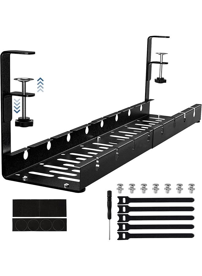 erorex Under Desk Cable Management Tray Computer Cable Rack For Office Metal Wire Management Holder Adjustable Table Cord Organizer With Clamp No Drill Under Table Wire Basket Cable Raceway  - Image 1
