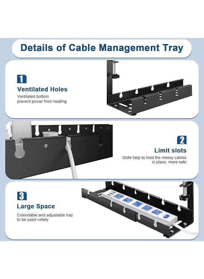 erorex Under Desk Cable Management Tray Computer Cable Rack For Office Metal Wire Management Holder Adjustable Table Cord Organizer With Clamp No Drill Under Table Wire Basket Cable Raceway  - Image 5