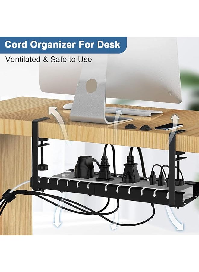 erorex Under Desk Cable Management Tray Computer Cable Rack For Office Metal Wire Management Holder Adjustable Table Cord Organizer With Clamp No Drill Under Table Wire Basket Cable Raceway  - Image 2