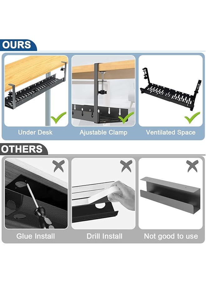 erorex Under Desk Cable Management Tray Computer Cable Rack For Office Metal Wire Management Holder Adjustable Table Cord Organizer With Clamp No Drill Under Table Wire Basket Cable Raceway  - Image 4