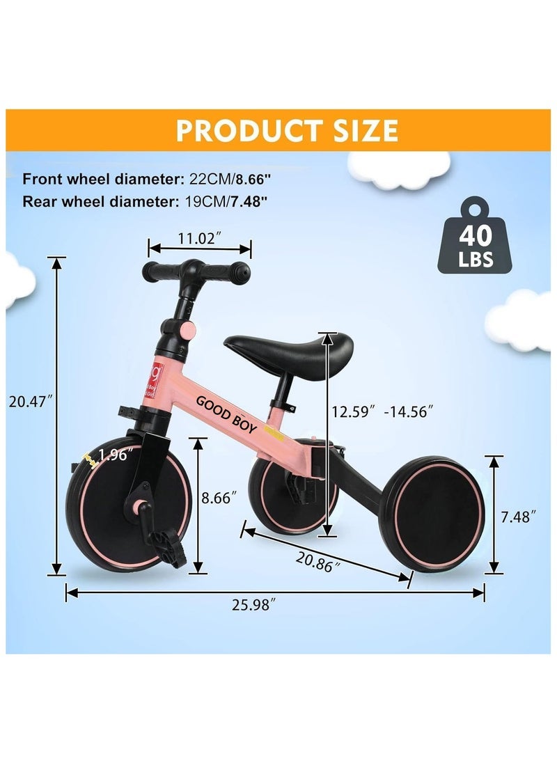 Good Boy 4 In 1 Kids Tricycle for Toddlers with Adjustable Seat and Handle – Pink Versatile Trike for Girls and Boys, Perfect for Indoor and Outdoor Play, Safe and Durable Toddler Ride-On Bike with Comfortable Ergonomic Design for Growing Kids  - Image 3