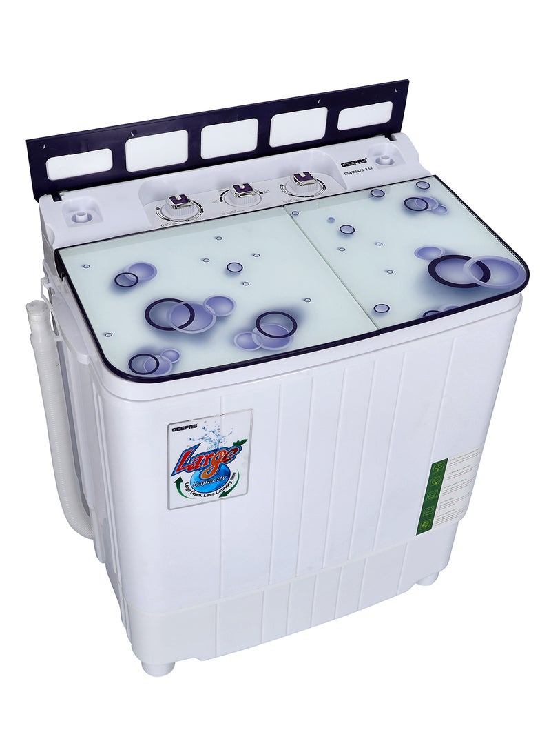 GEEPAS Semi Automatic Mini Washing Machine| 3.5Kg | 360 W 2 IN 1 Mini Compact Twin Tub Washing Machine| Washer & Spinner Combo With Timer, 2 Inlet Water Hose 3.5 kg 360 W GSWM6473S White - Image 4