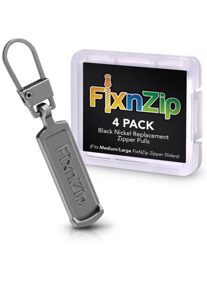 FixnZip Replacement Zipper Pull (4 Pack) (Black Nickel, Medium Large) - Image 1