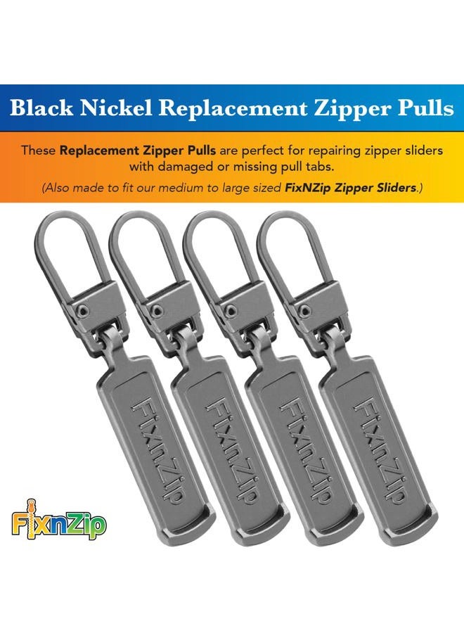FixnZip Replacement Zipper Pull (4 Pack) (Black Nickel, Medium Large) - Image 2