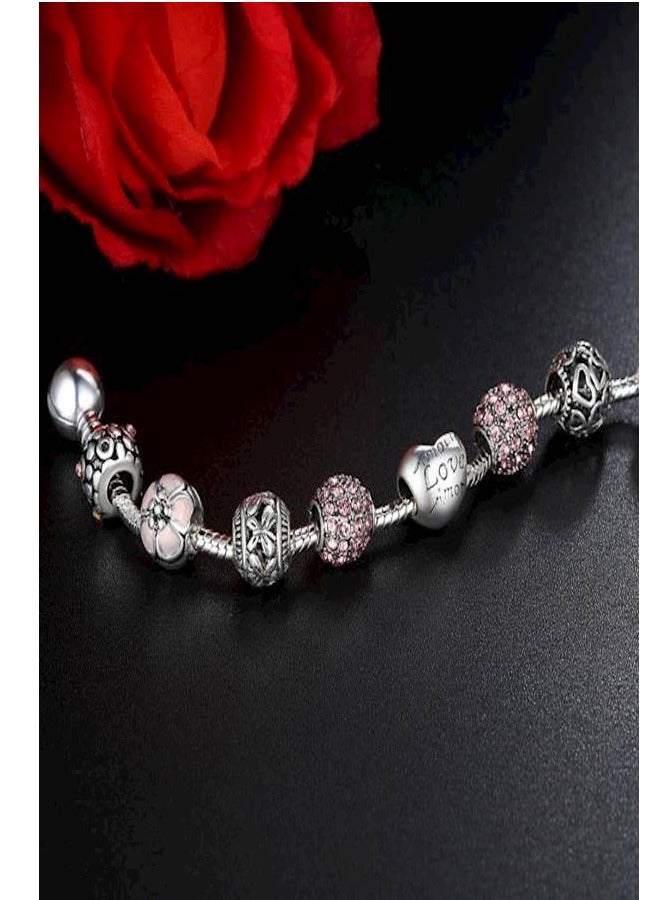 سوار قلب مرصع بالكريستال مطلي بالفضة - Image 3