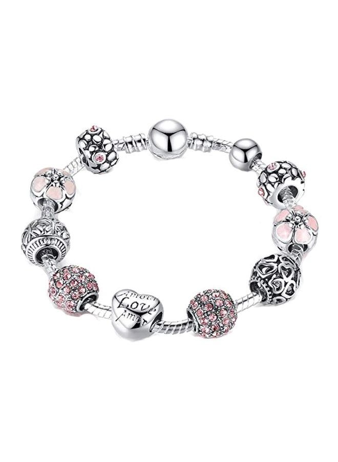 سوار قلب مرصع بالكريستال مطلي بالفضة - Image 1