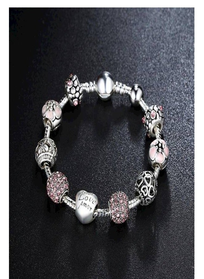 سوار قلب مرصع بالكريستال مطلي بالفضة - Image 2