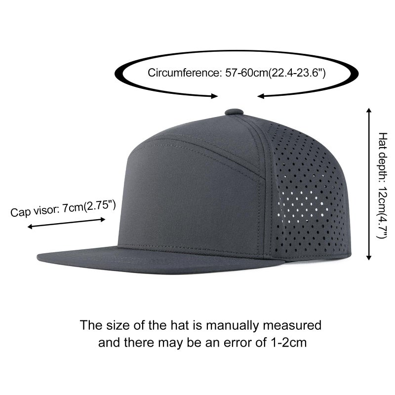 FEINION Men Flat Brim Adjustable Performance Hat Snapback Laser Perforated Baseball Cap (Dark Grey) - Image 4