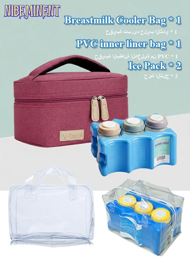 NIBEMINENT Portable Breastmilk Cooler Bag With 2 Ice Pack Set and waterproof inner liner bag ,Cooler and Moistureproof Breast Milk Baby Bottle Cooler Bag, for Travel, Nursing Mom Daycare, Work, Picnic - Image 1
