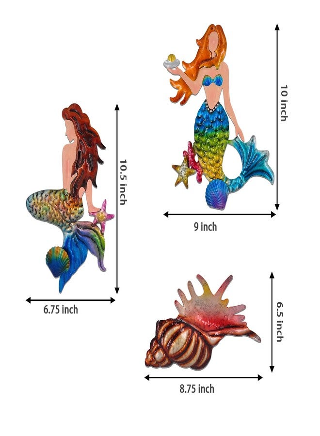 Tuokiuhn Metal Mermaid Conch Wall Decoration Mermaid outdoor Wall Art Set of 3 - Image 2