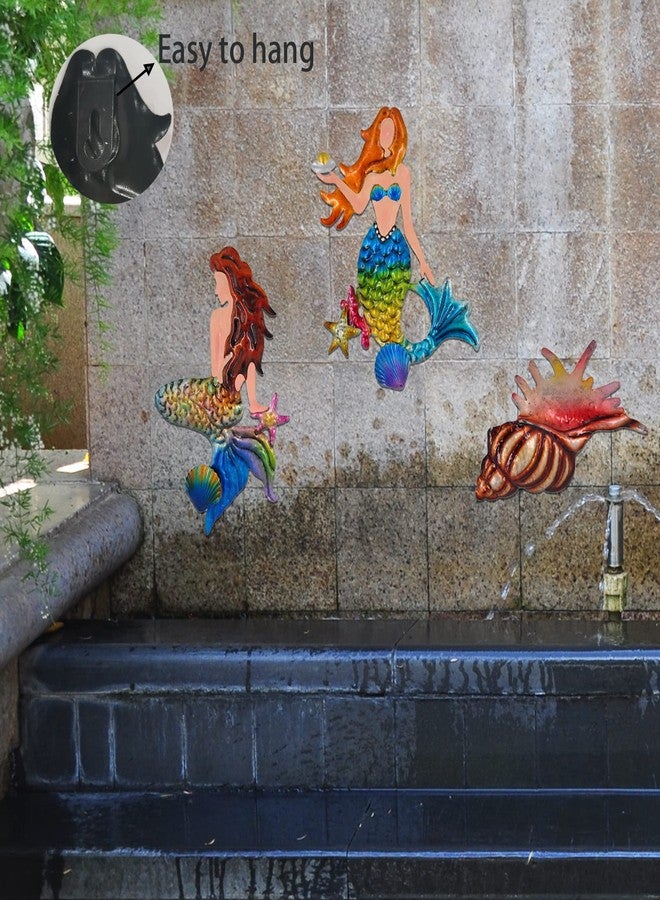 Tuokiuhn Metal Mermaid Conch Wall Decoration Mermaid outdoor Wall Art Set of 3 - Image 5