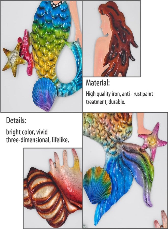 Tuokiuhn Metal Mermaid Conch Wall Decoration Mermaid outdoor Wall Art Set of 3 - Image 3