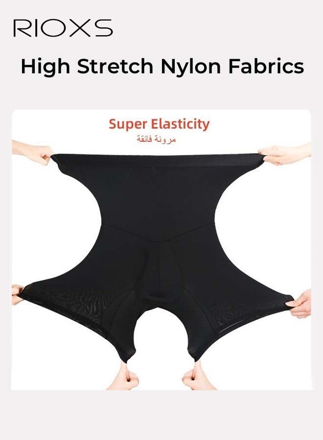 RIOXS Men's Shapewear Slimming Pants High Waist Slimming Shorts Stretchy Pants Underwear Shapewear Seamless Tummy Tie Boxer Shorts - Image 2