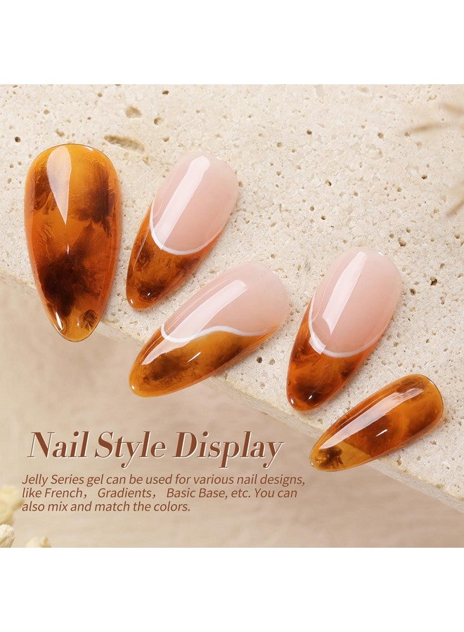 Born Pretty Jelly Gel Nail Polish Sheer Crystal Transparent Gel Polish Set Fall Winter Translucent Clear Gel Polish Red Coral Burnt Orange Grey Amber Brown 6 Colors Manicure Kit - Image 1