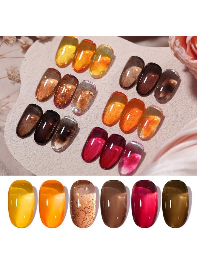 Born Pretty Jelly Gel Nail Polish Sheer Crystal Transparent Gel Polish Set Fall Winter Translucent Clear Gel Polish Red Coral Burnt Orange Grey Amber Brown 6 Colors Manicure Kit - Image 3