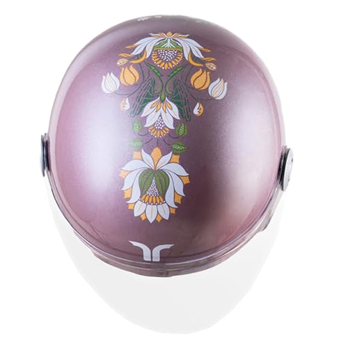 TVARRA Lotus Women’s Open Face Helmet with Printed Design, ISI Certified, Lightweight Material, Crafted for Women, Extreme Comfort fit with Clear Visor (Rose Gold,M) - Image 1