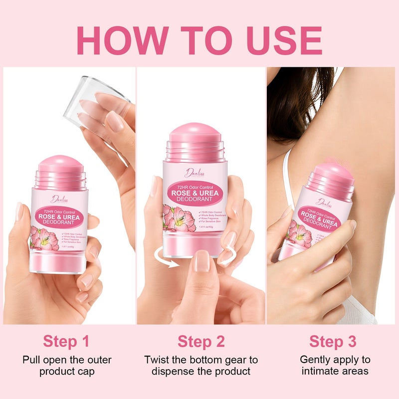 Danliss Rose Urea Antiperspirant Roll-On Deodorant 40g, 72-hour odor control, suitable for all skin types, especially sensitive skin - Image 4