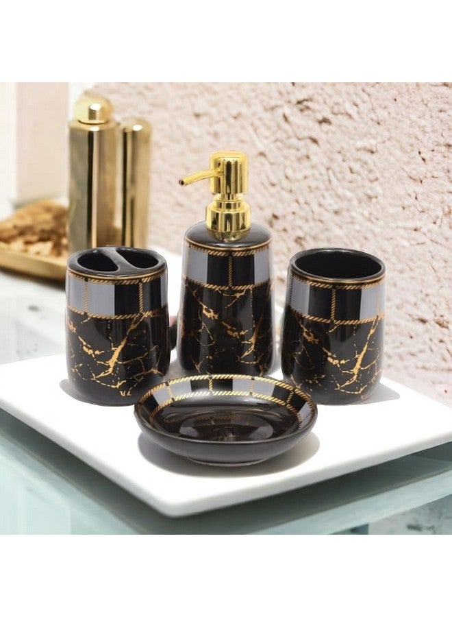 Whizzo® Ceramic Premium Bathroom Accessories Set Ceramic - 4 Pieces Bathroom Accessories Set Soap Dispenser, Toothbrush Holder, Tumbler, Soap Dish, The Best Gifting Choice (Black) - Image 4