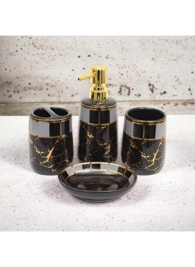 Whizzo® Ceramic Premium Bathroom Accessories Set Ceramic - 4 Pieces Bathroom Accessories Set Soap Dispenser, Toothbrush Holder, Tumbler, Soap Dish, The Best Gifting Choice (Black) - Image 3