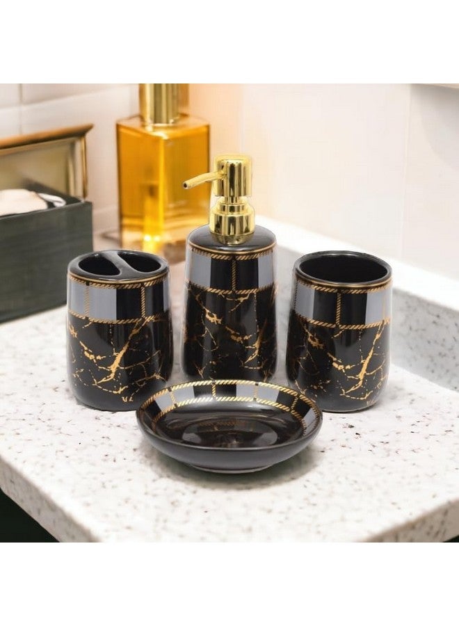 Whizzo® Ceramic Premium Bathroom Accessories Set Ceramic - 4 Pieces Bathroom Accessories Set Soap Dispenser, Toothbrush Holder, Tumbler, Soap Dish, The Best Gifting Choice (Black) - Image 5
