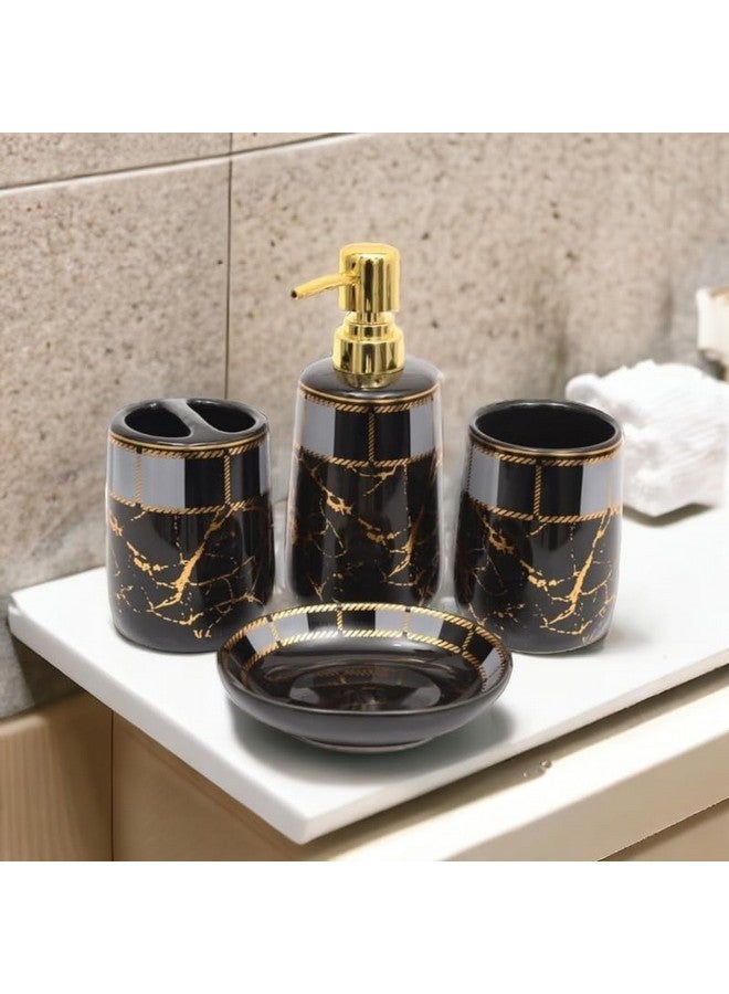 Whizzo® Ceramic Premium Bathroom Accessories Set Ceramic - 4 Pieces Bathroom Accessories Set Soap Dispenser, Toothbrush Holder, Tumbler, Soap Dish, The Best Gifting Choice (Black) - Image 1